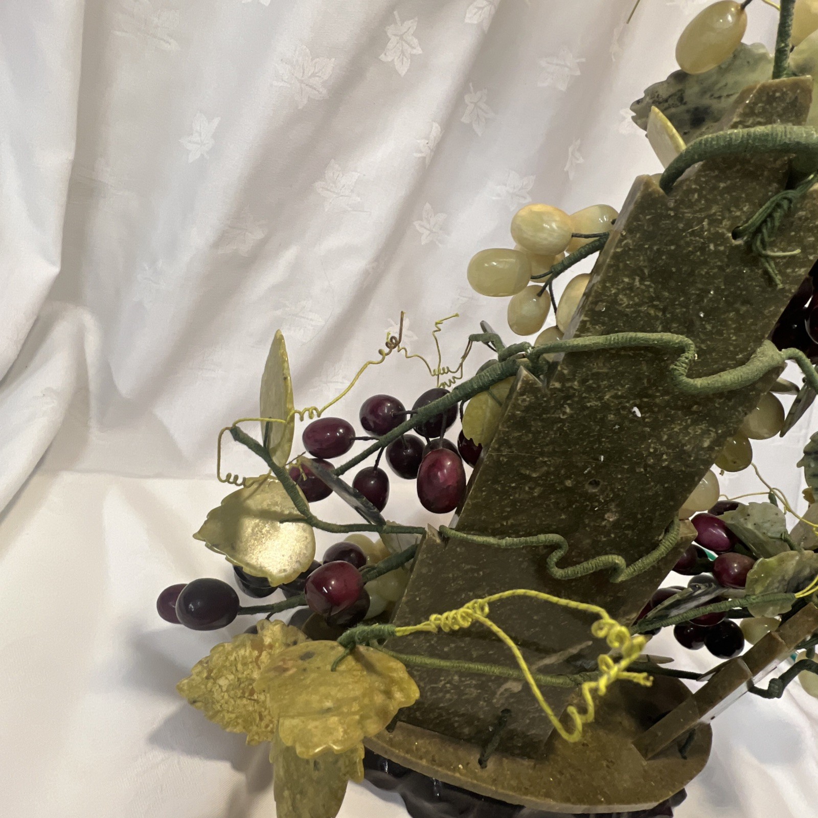 Asian Chinese Oriental Jade Stone Grape Fruit Bonsai Tree WoodenStand purple VTG