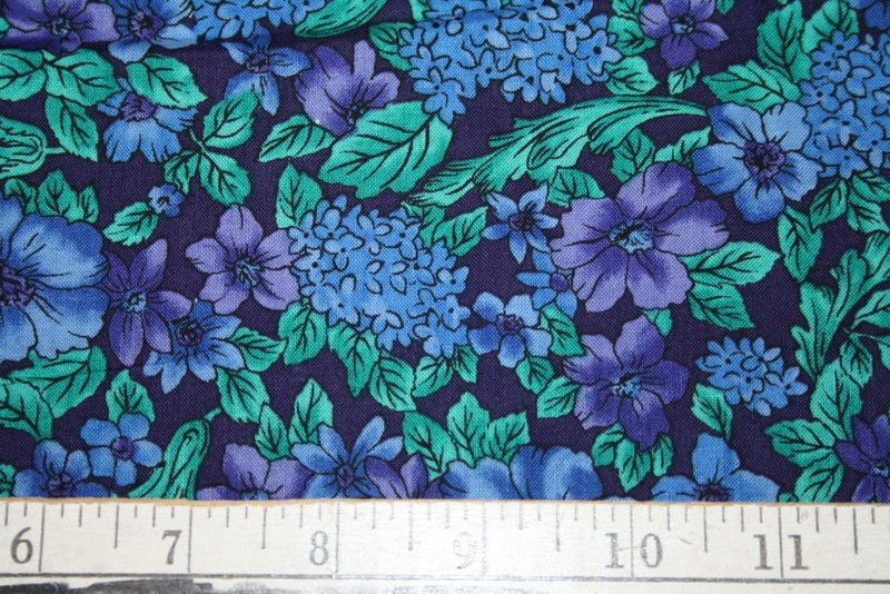 BLUE AND PURPLE FLOWERS ON NAVY – WINDSOR FROM HOFFMAN – 100% COTTON FABRIC