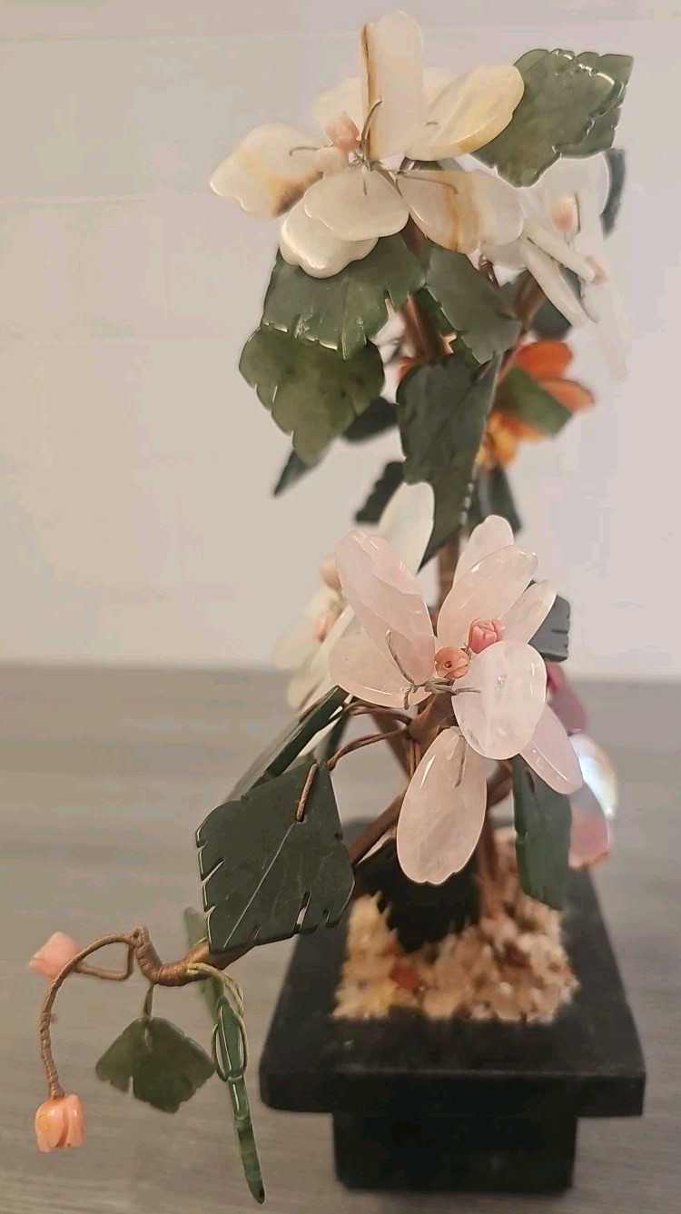 Mutli Color Jade & Gemstone Flowers In Pot Green Pink White Rust Brown 9.5″