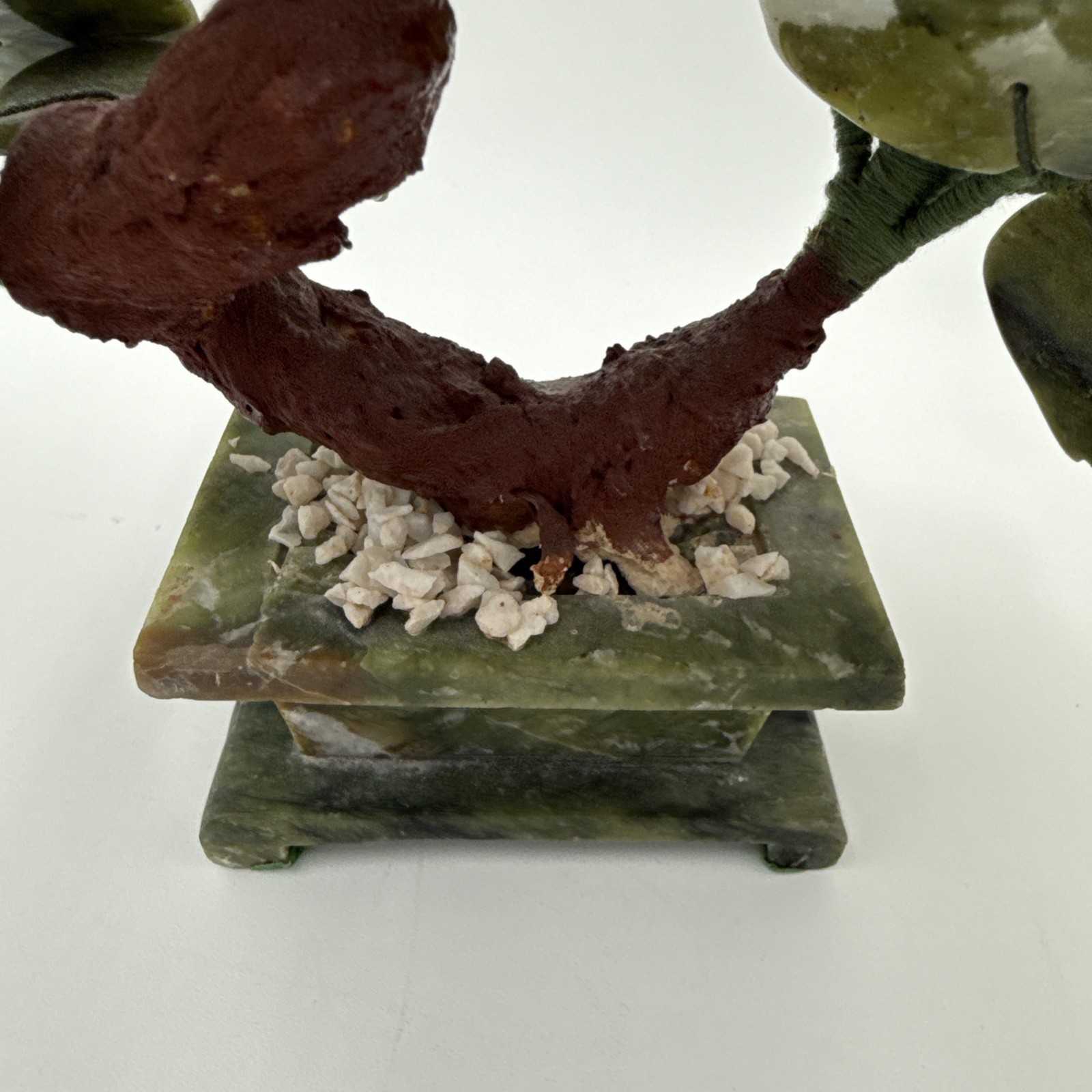 Vintage Chinese Jade Quartz Bonsai Tree Floral In Celadon Pot Carved Flower Tree