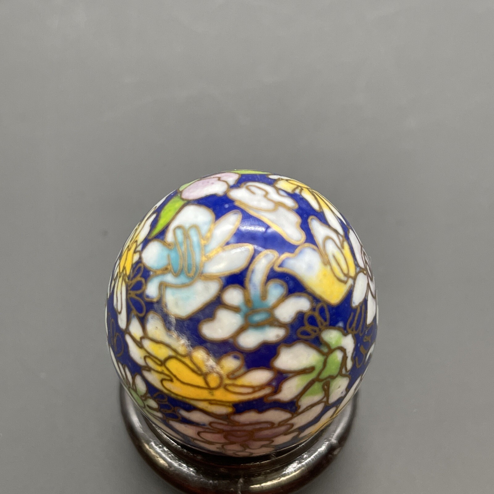 Cloisonné Eggs & Wooden Stands Floral Multicolor & Gold Design Small