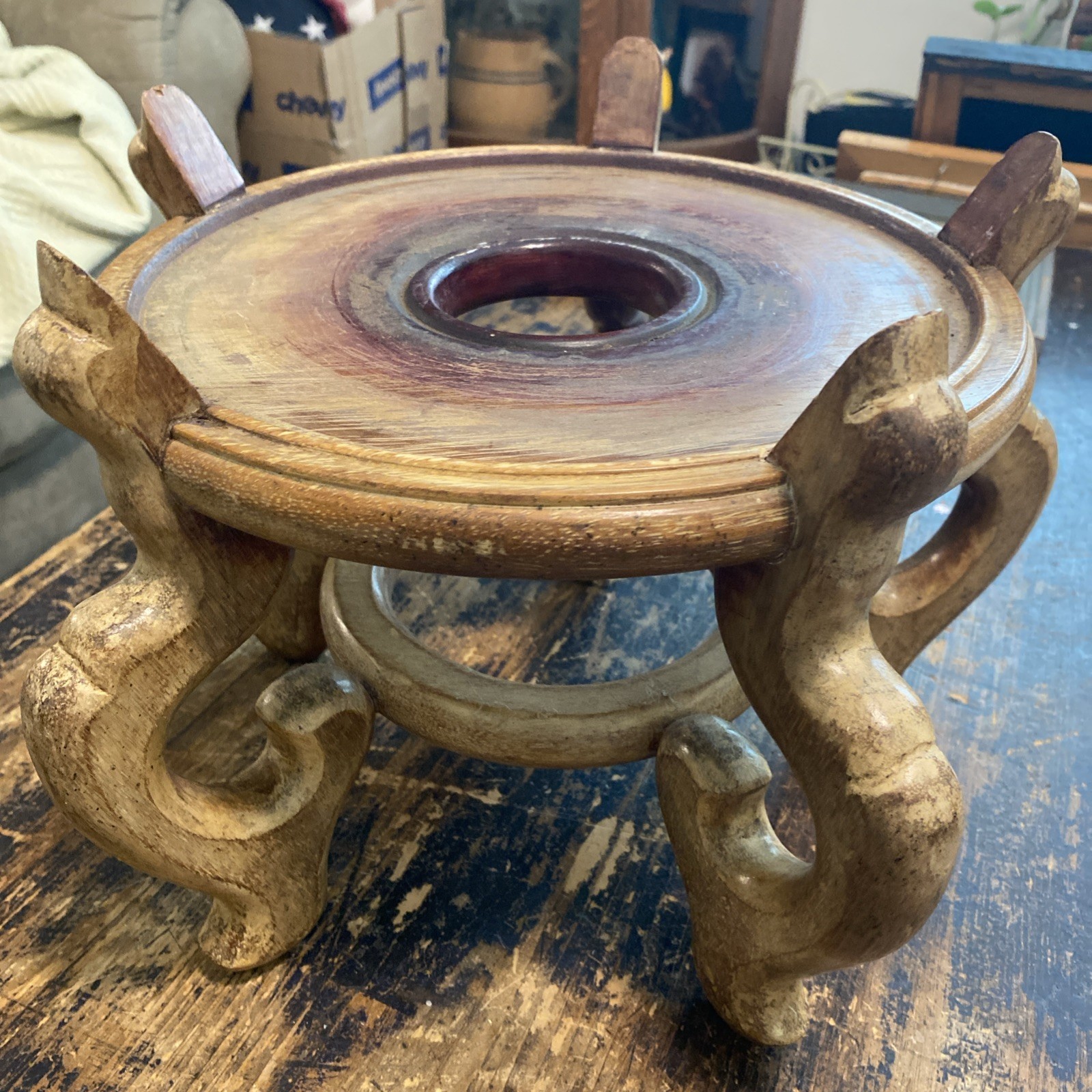 Vintage Large Wooden 5 Legged Plant/ Fish Bowl Stand Pedestal