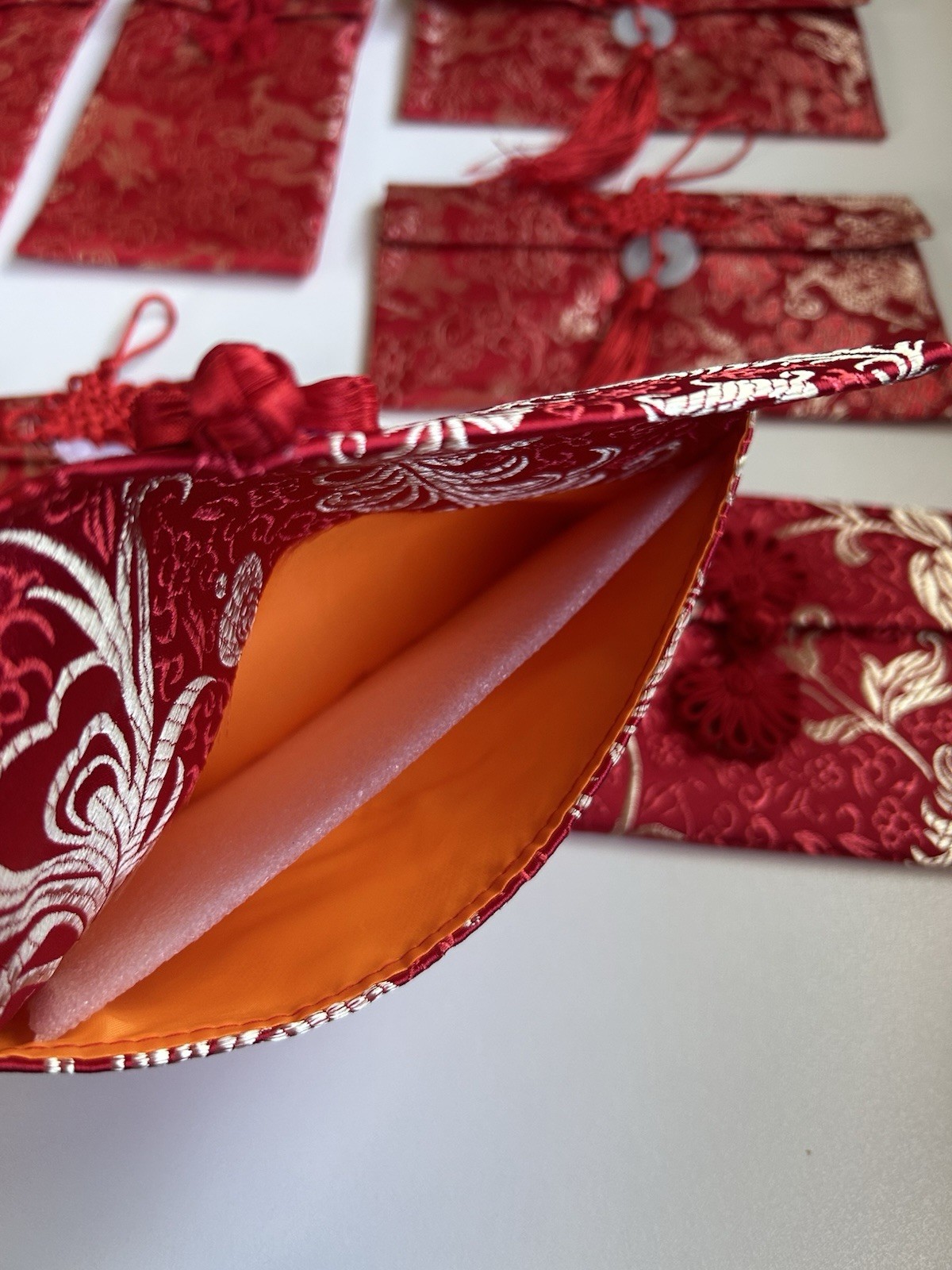 Chinese Red Silk Brocade Pouches Lot of 8