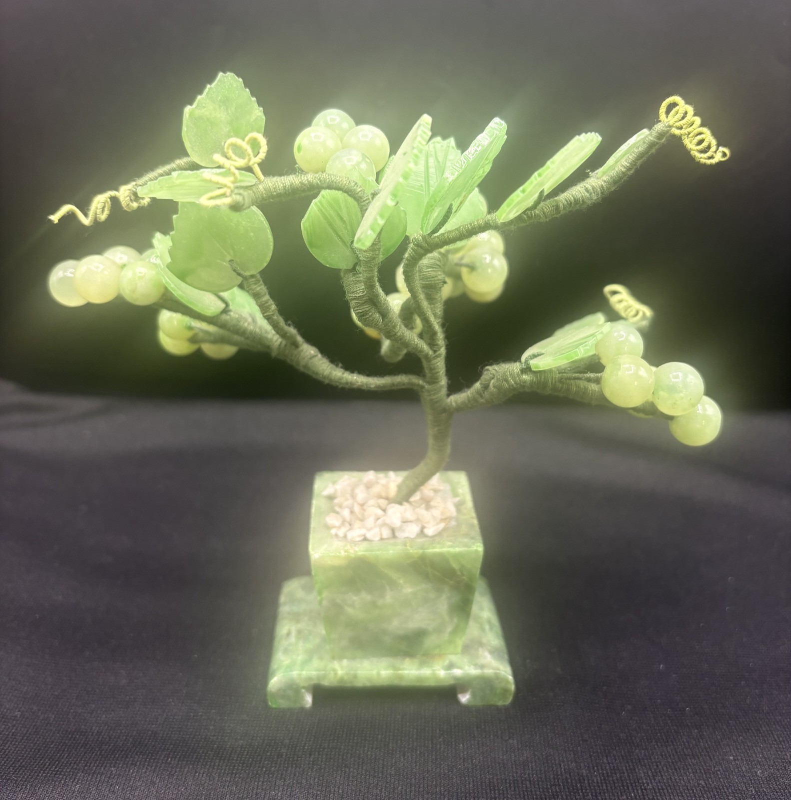 VTG Grape Bonsai Tree Vine Jade Marble Stone Sculpture China Asia 6″ x 7″