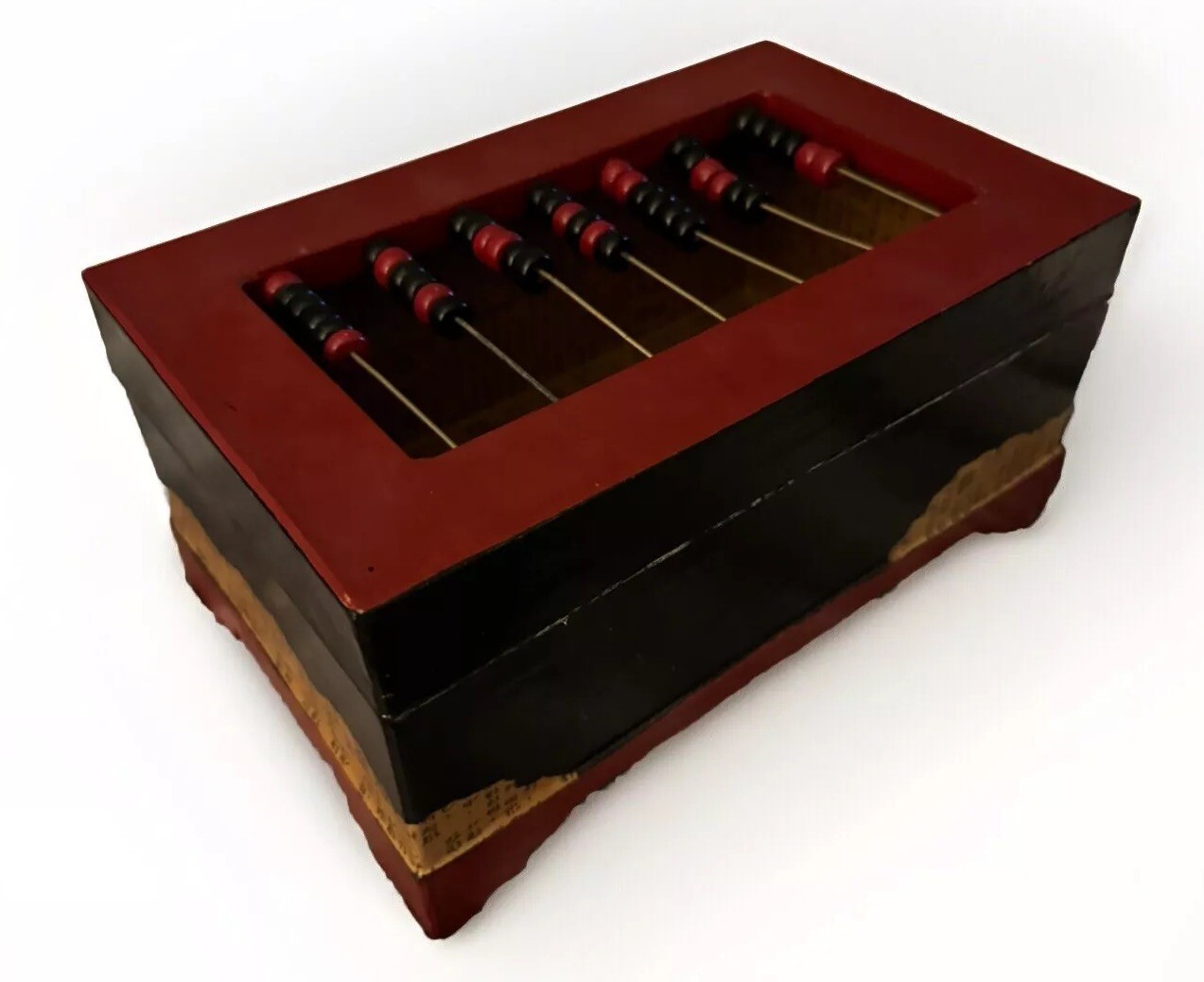 Vintage Black Made in Philippines Wooden Abacus Storage Box Wood. Beads.
