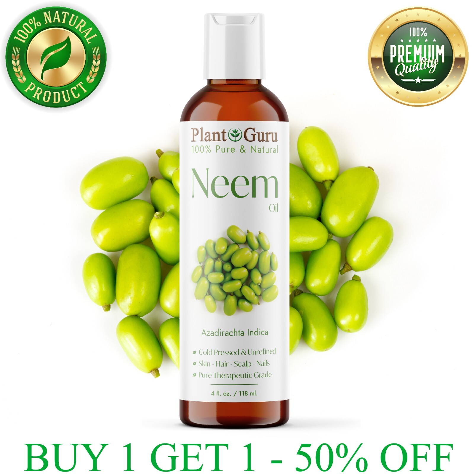 Neem Oil 4 oz. Cold Pressed 100% Pure Natural Unrefined Virgin