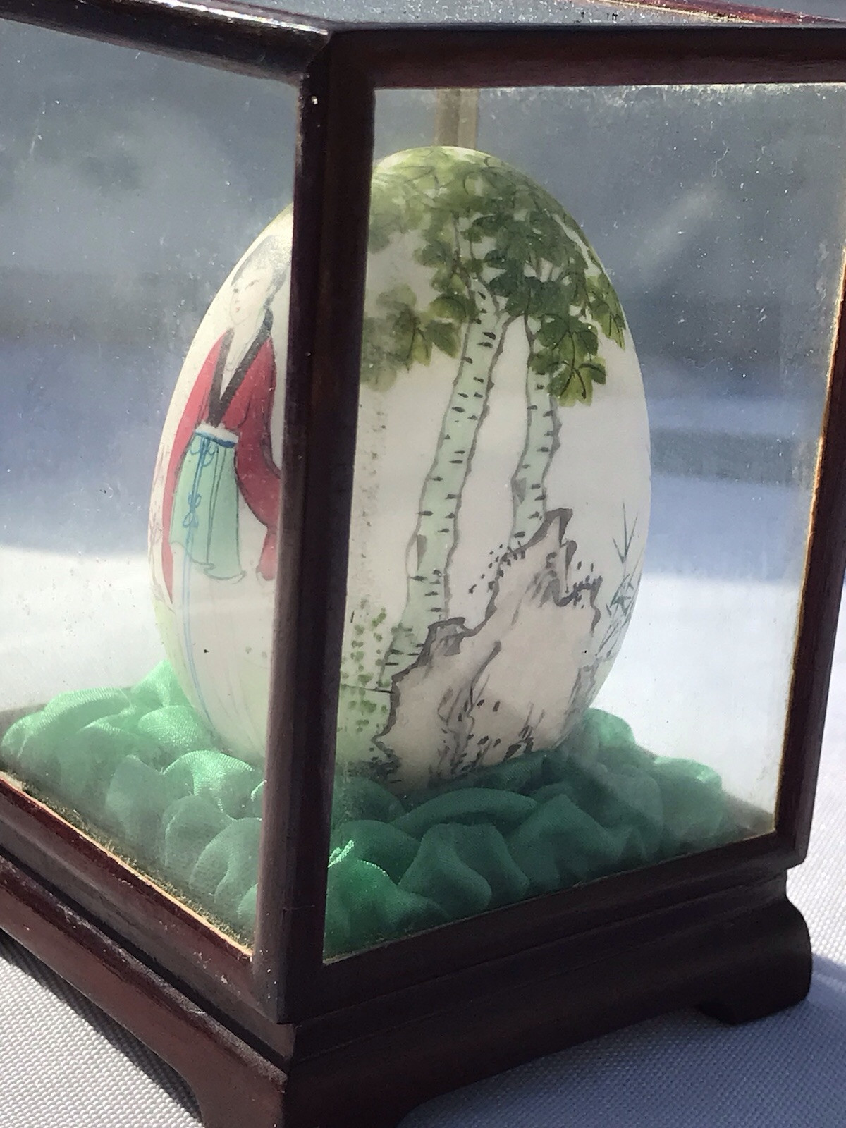 Vtg Asian Hand Painted Art Chinese Egg Display Case Home Decor Figurine Geisha