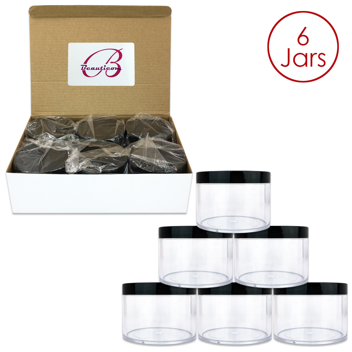 6pcs 4oz/120g/120ml High Quality Acrylic Leak Proof Container Jars w/Black Lids