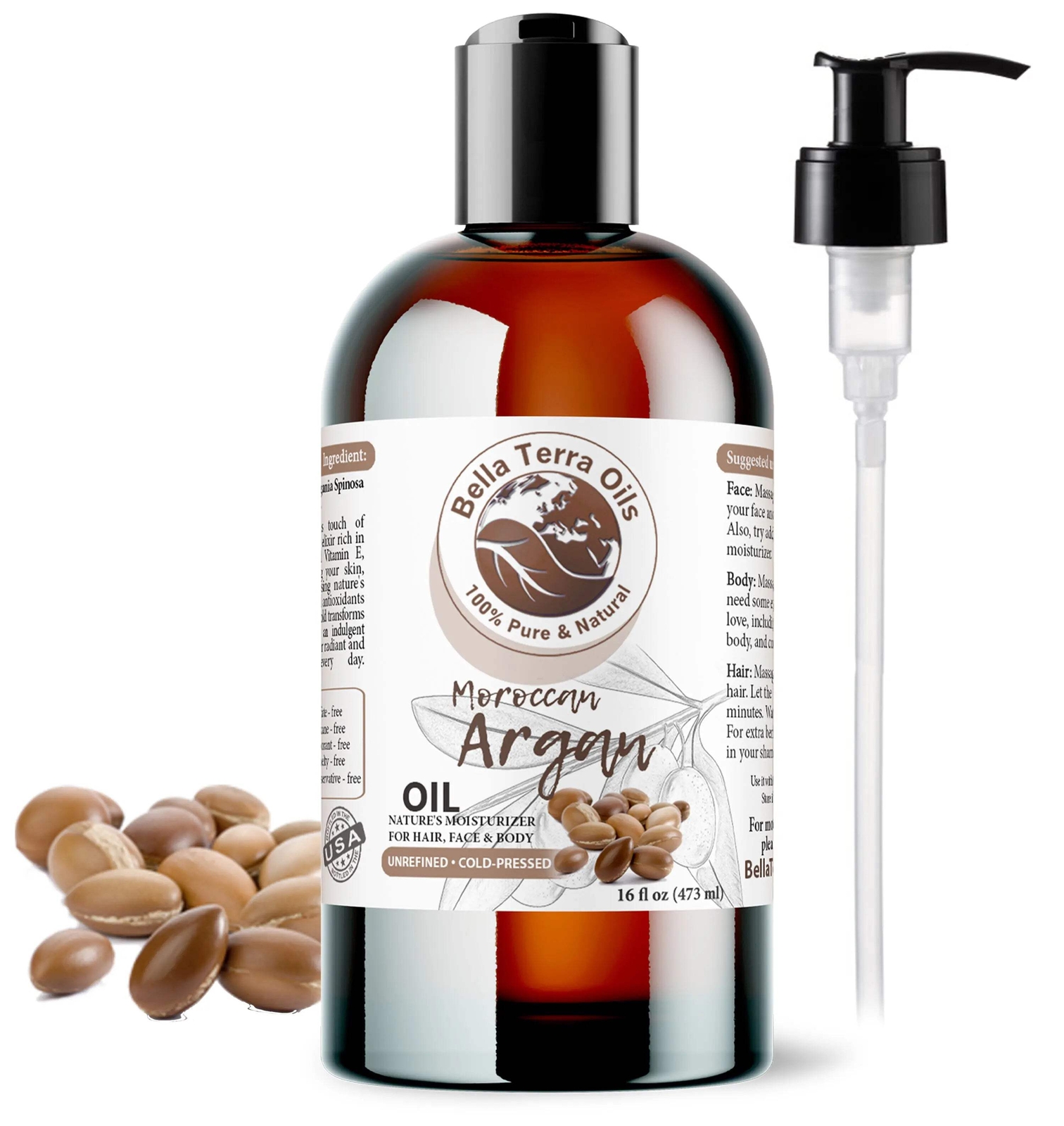 Moroccan Argan Oil – 16oz | Premium Cold-Pressed Oil for Skin, Hair, & DIY Proje