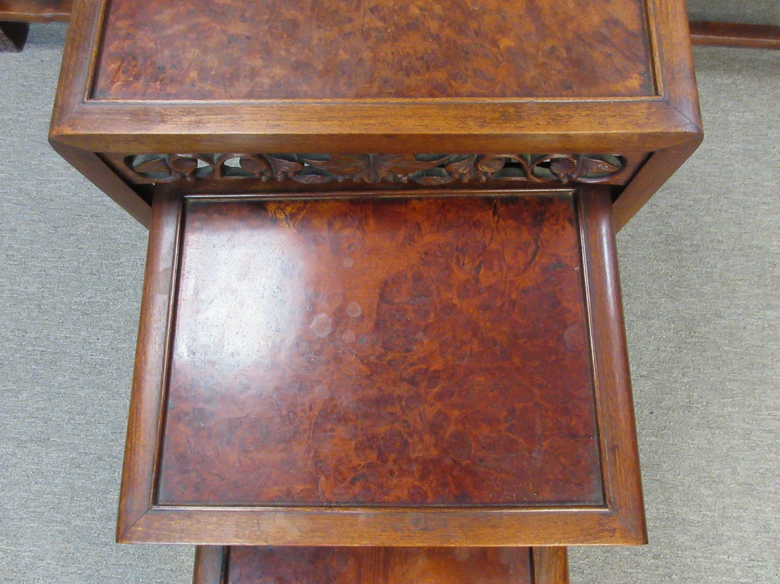 Chinese solid wood carved openwork four-piece flower stand set