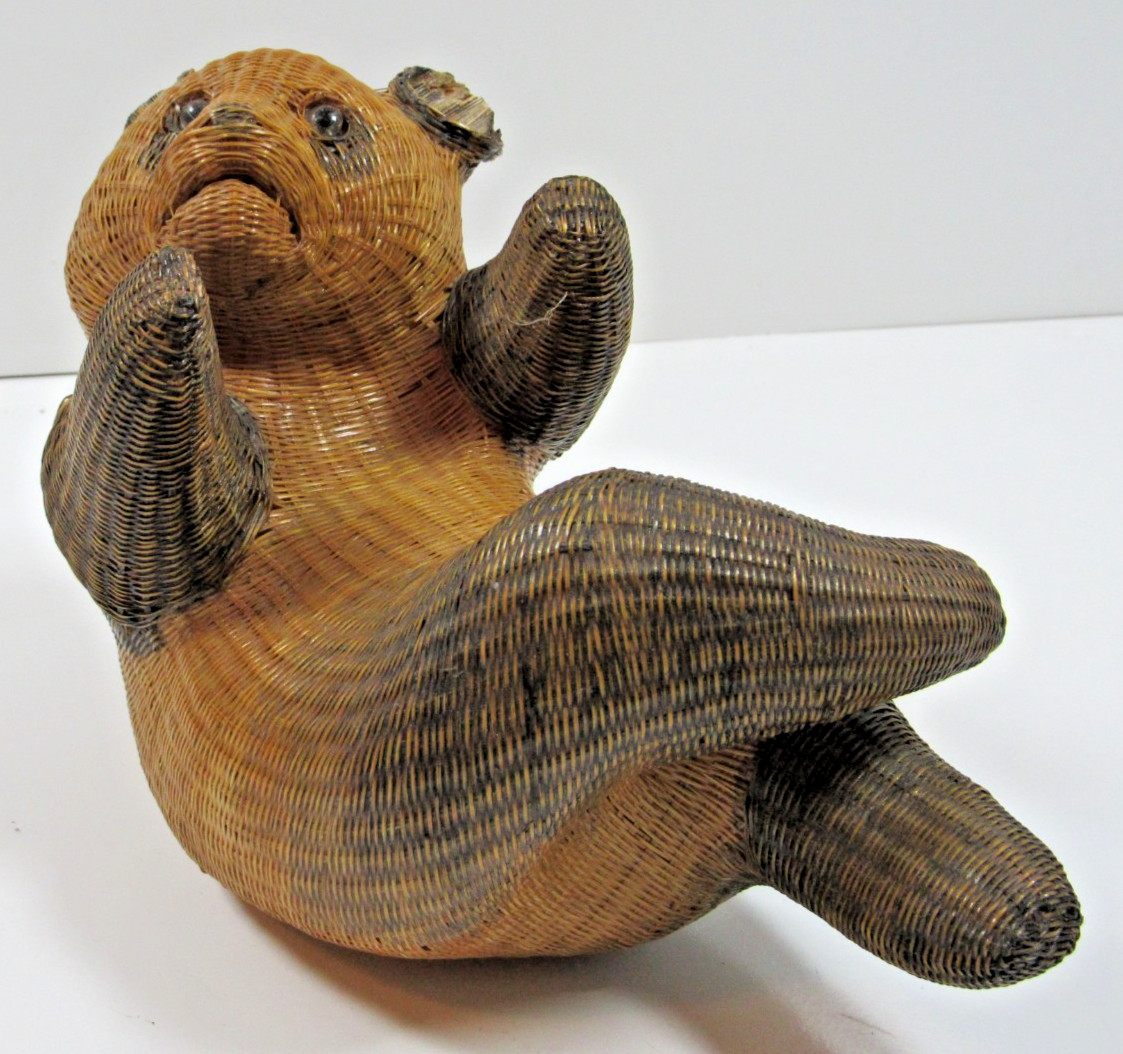 Vintage Antique Woven Rattan Wicker Panda Bear Shanghai Handcrafted