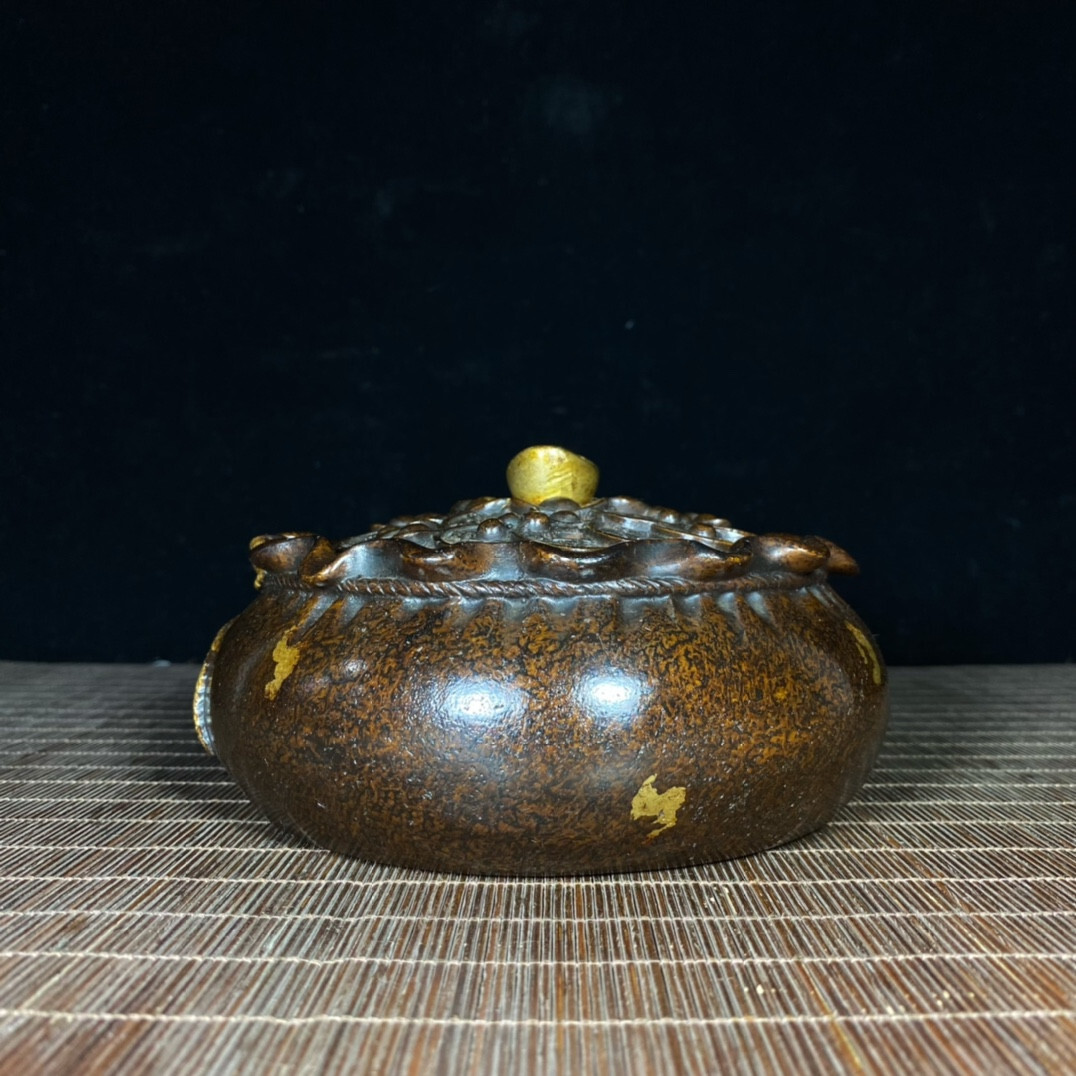 6.2″ palace copper bronze carved gild gold ingot treasure bowl Incense burner