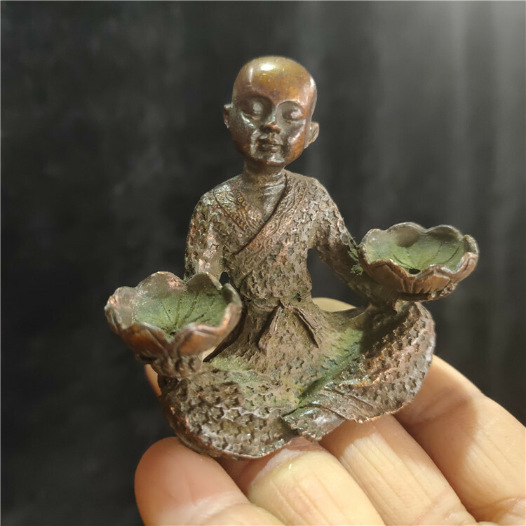 Collection Incense Sticks Antique Old Patina Copper Little Monk Buddha Ornaments