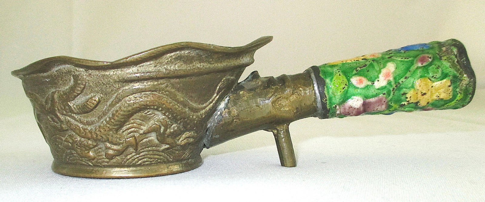 Vintage Chinese Brass and Enamel Silk Coal Iron 5.65 inches long