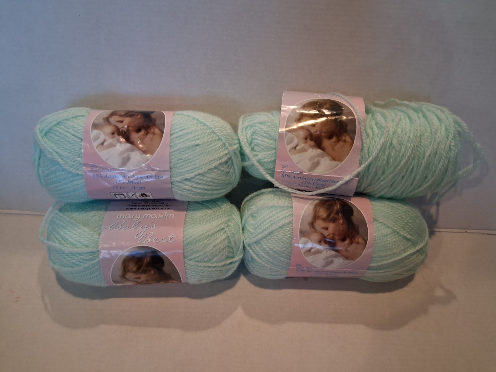 Mary Maxim Baby’s Best Mint Lot 4 Skeins DK #2 Fine/Sport Acrylic Tencel