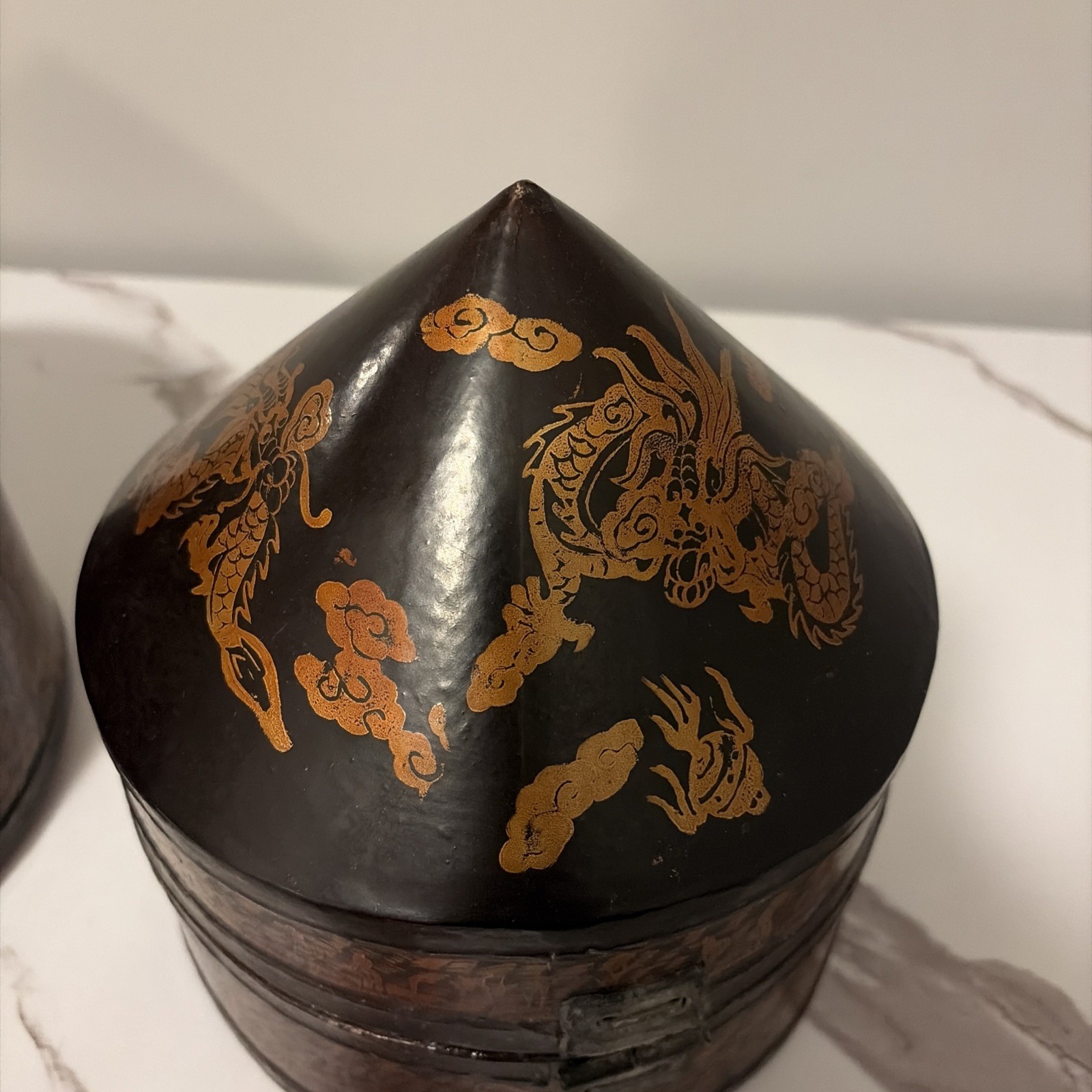 Oriental Vintage Lacquer Wooden Caddy Dresser Case Set Dragons