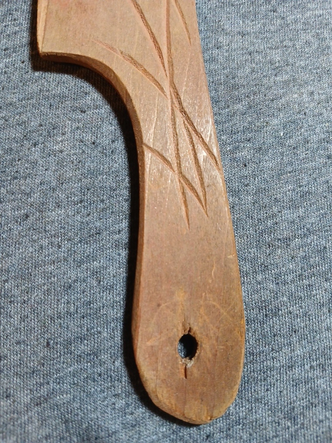 Vintage CHINESE WOOD MEAT CLEAVER. DECORATIVE WALL HANGER. CARVED. 9 In