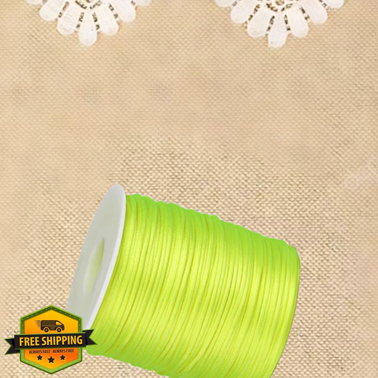 KTENGLEZ Satin Cord 1.5mm Neon Yellow 110 Yds Beading Jewelry