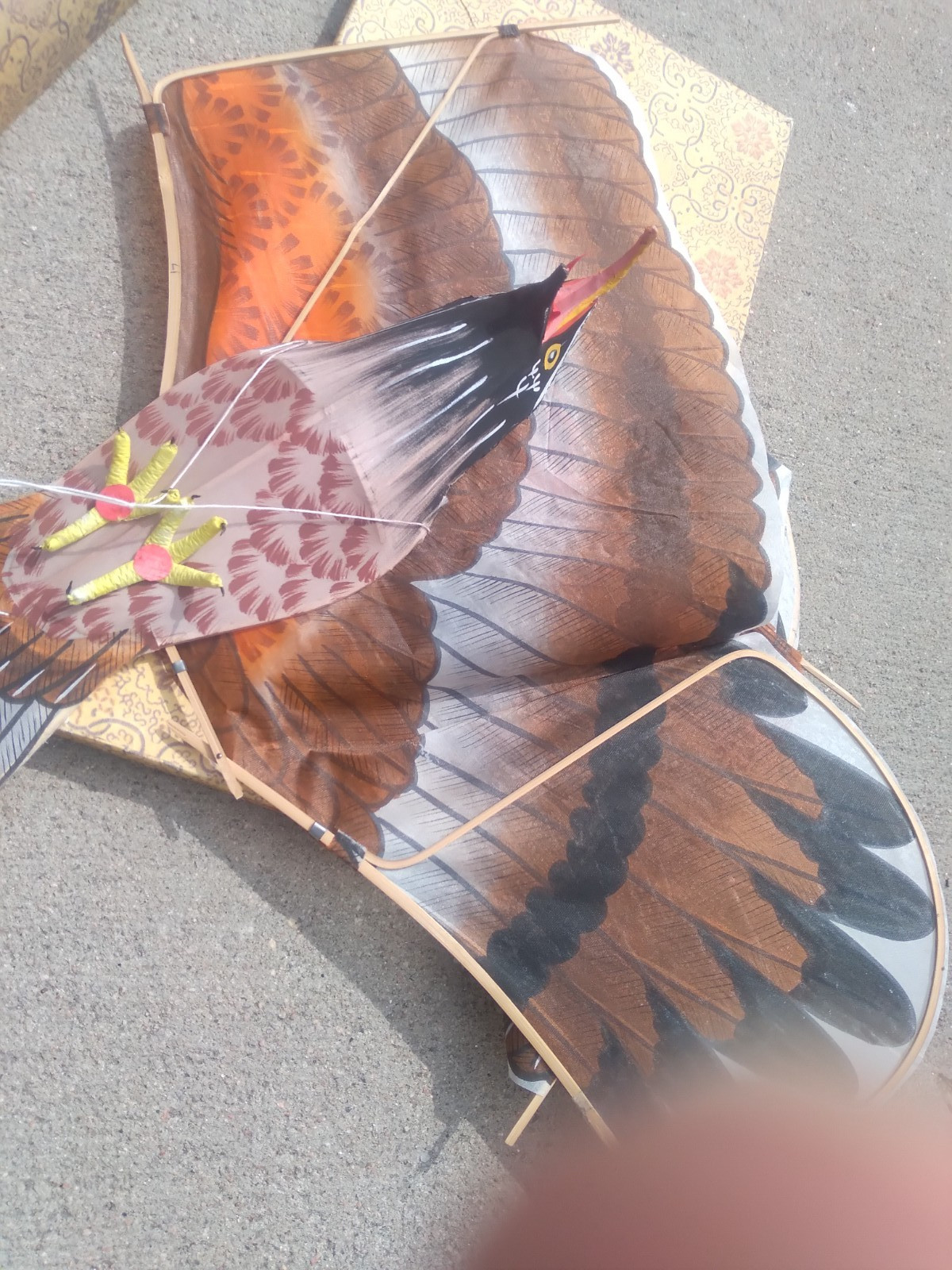 Vintage Chinese Silk & Bamboo Eagle Bird of Prey Kite with Box 36″ wingspan Rare