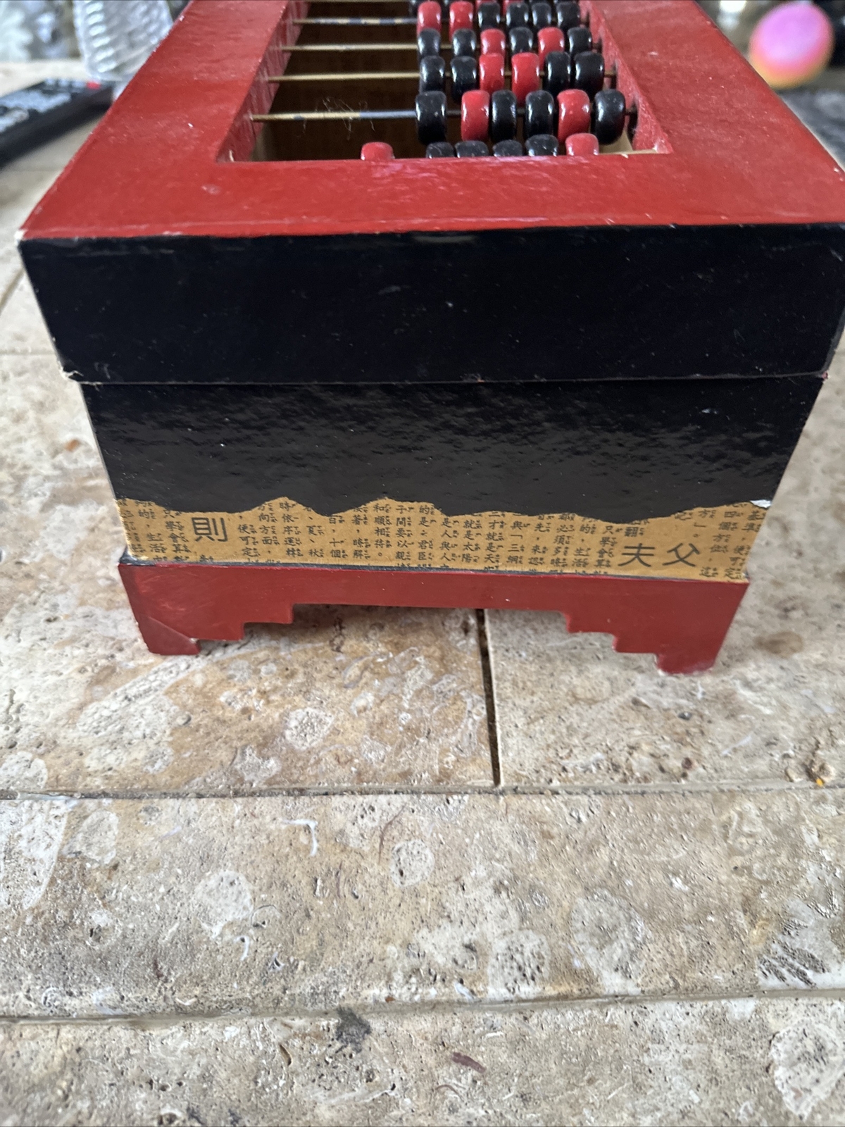 Vintage Paper Mache Made in Philippines Wooden Abacus Storage Box Wood Beads