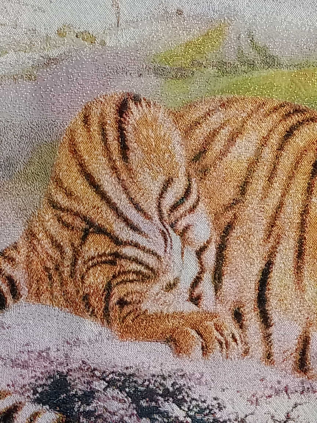 36″ China Cloth Silk Lovable Tiger Wall Art Home Decor Tapestry Meditation 富贵祥和1