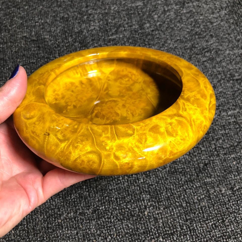 Burma Golden Camphor Ashtray 4.33in Solid Wood Large Home Decor