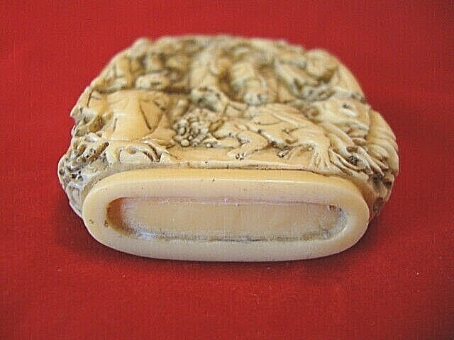 Vintage Cream Color Resin Chinese Style Bottle w/ Immortals & Dragons 3.5 X 2.5