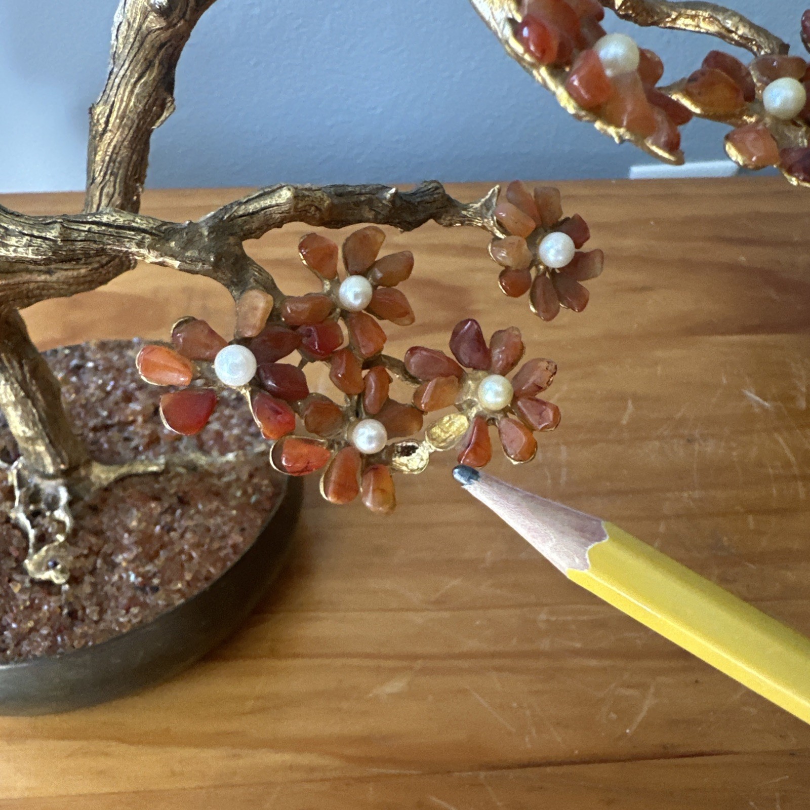 Vintage Antique Chinese Orange Carnelian Bonsai Tree