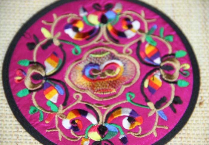 Tribal exotic chinese machine embroidery table mat flower(pair)