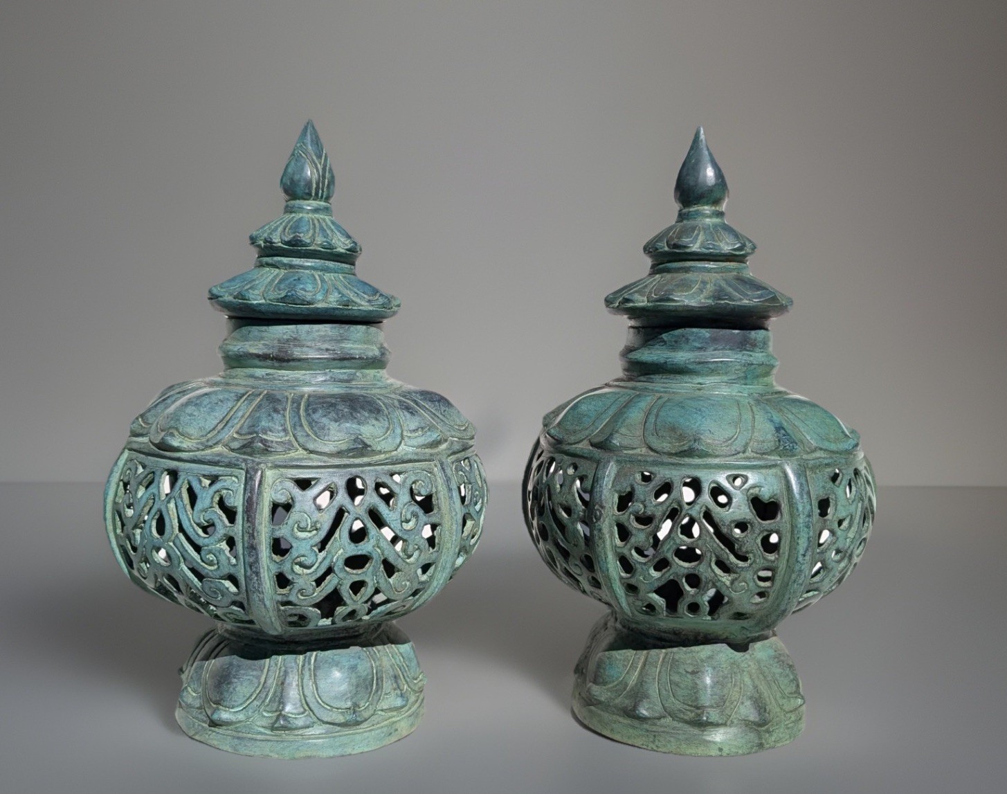 Pair Of XL Rare Vintage Chinese Heavy Duty Bronze Incense Burners Candle Holders