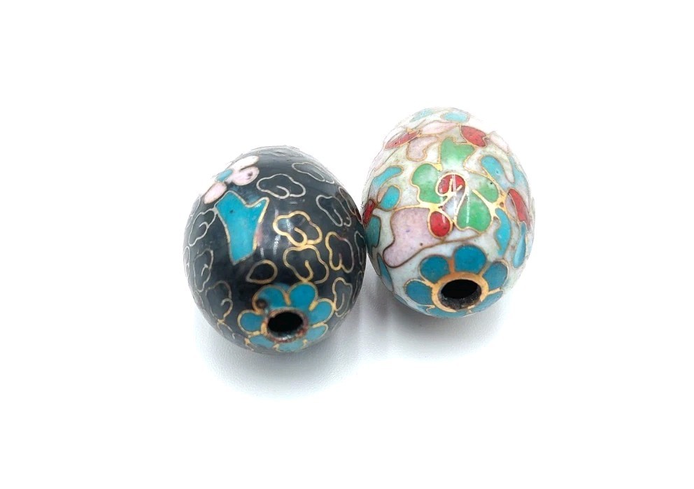 2 Vintage Miniature Chinese Cloisonne Enamel Eggs 1.1/4″ Floral Asian Home Decor