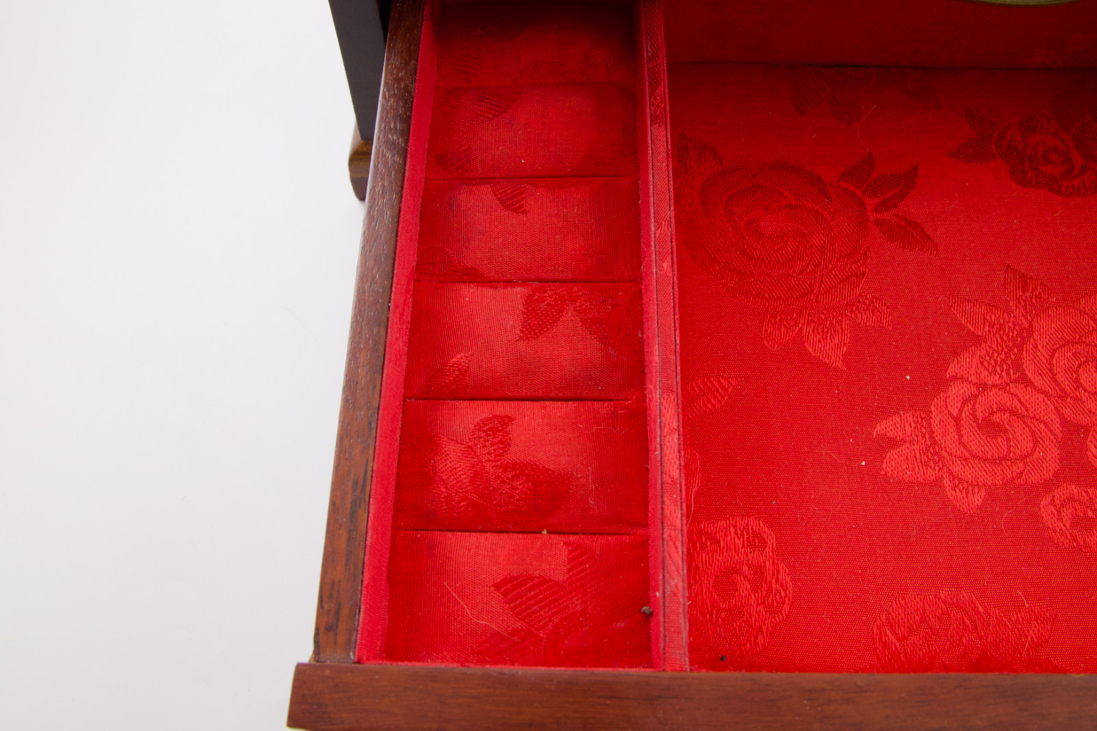 Large Chinese Rosewood & Brass 2 Drawer Flip Top Jewelry Box Longevity Symbol