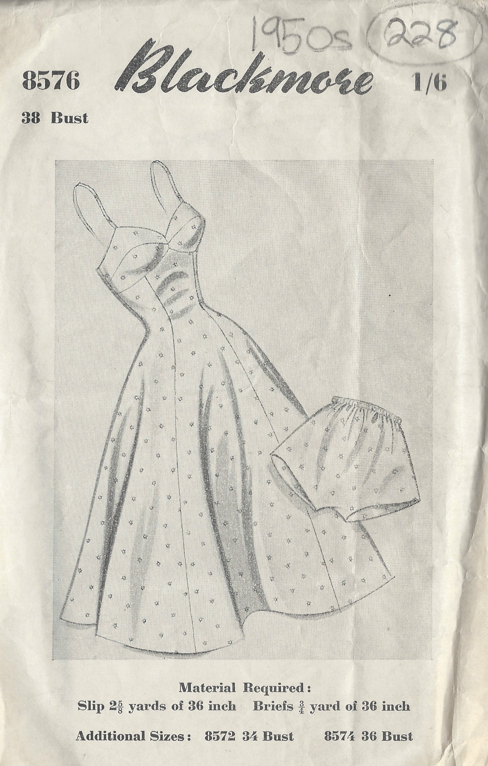 1950s Vintage Sewing Pattern B38″ PETTICOAT & BRIEFS (228)