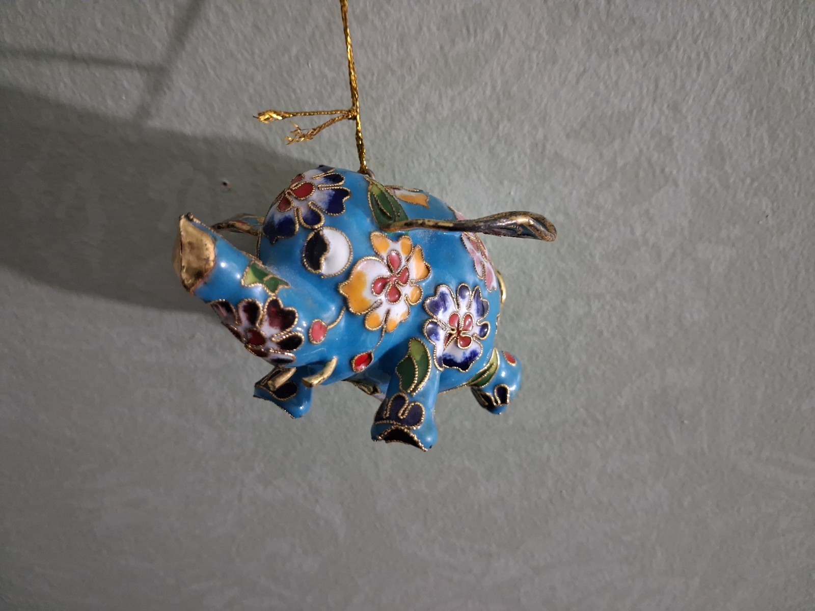 Multicolored, Base Blue floral Chinese cloisonné elephant ornament