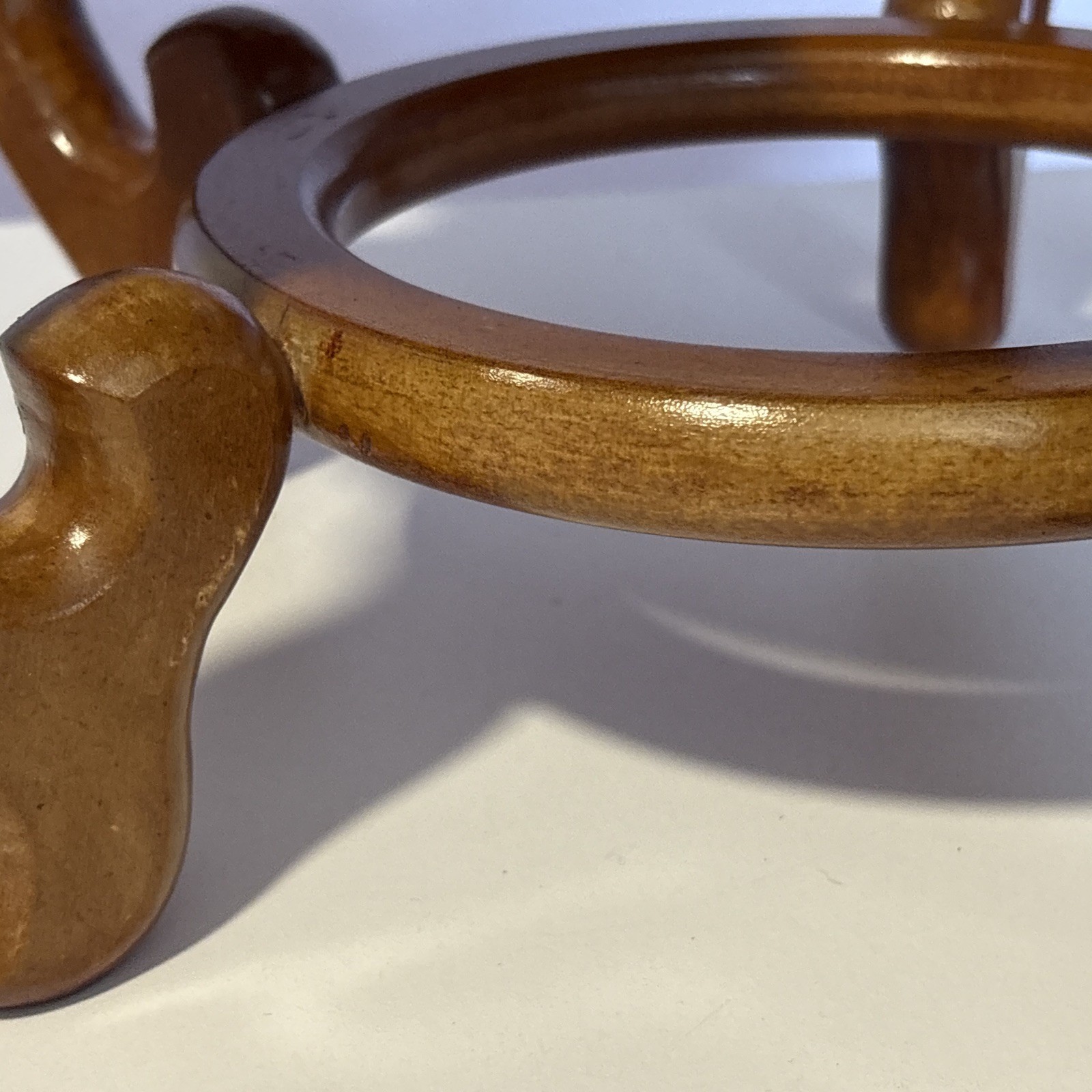 Carved Wood Plant Stand Display Honey Brown Vase Fish Bowl Asian Oriental 10”