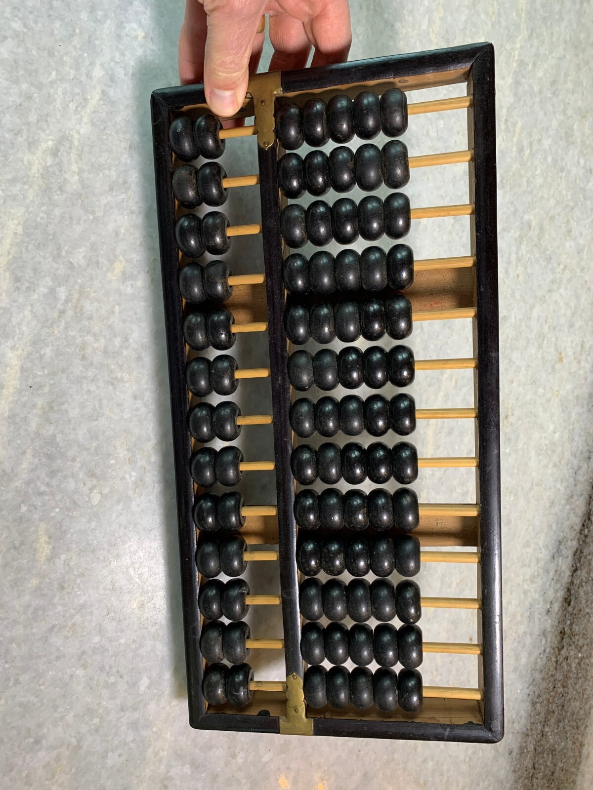 Antique Vintage Mid Century Lotus Flower Brand Wood Wooden Abacus Brass Accents!