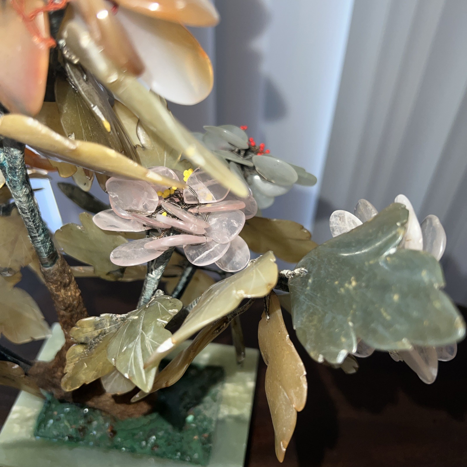 Vtg MCM Jade Agate Carnelian Quartz 14 x 12” Large Bonsai Tree