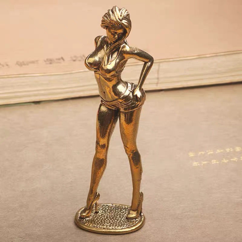 Solid Brass Female Figure Ornament Fashion Model Sculpture Desktop Copper Craft