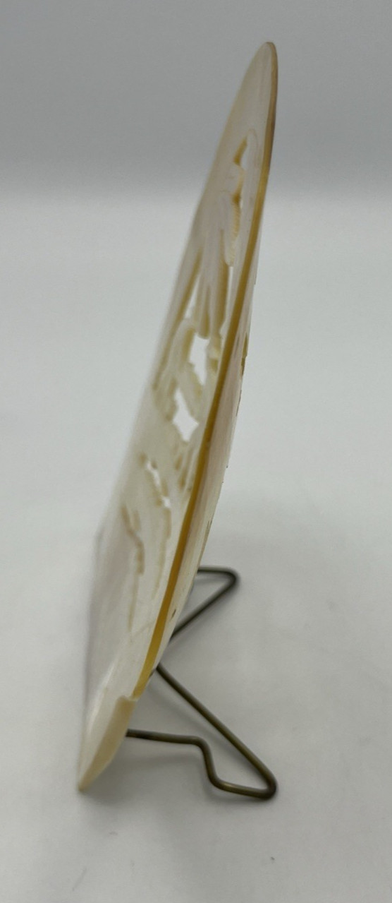 Carved Mother of Pearl Shell Asian Scene with Stand 6″ Tall