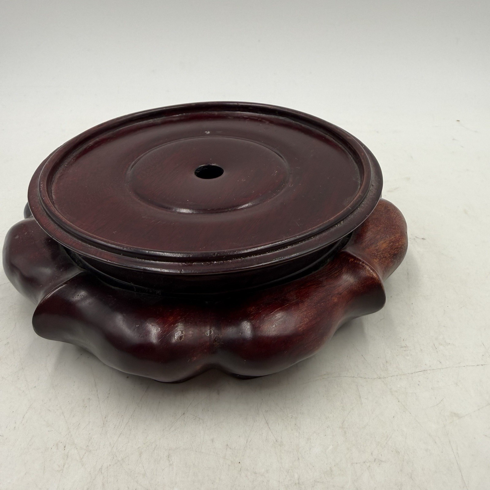 Round Pedestal Display Vase Stand Rosewood Chinese Carving Stable Wooden 4.75”
