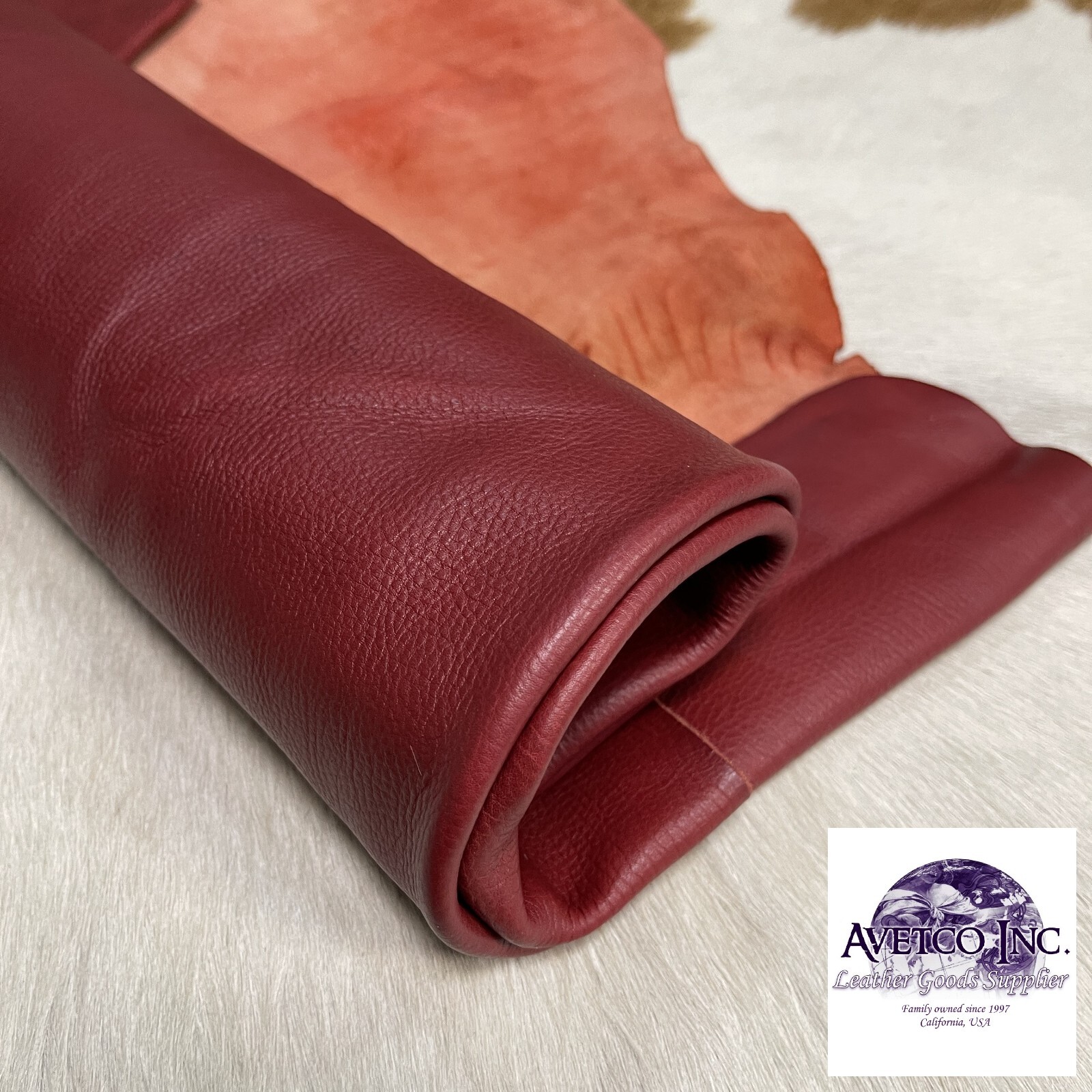 Ruby Wine Cow Leather 3 oz 1.2mm Full Grain Hide Rough Cut by the Square Foot