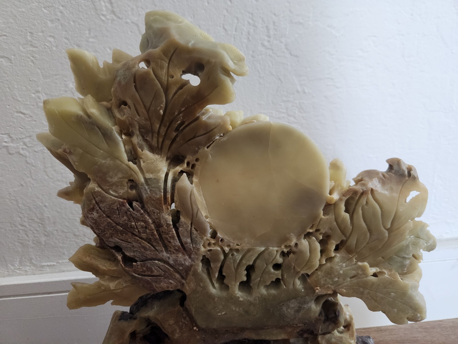 Exceptional Ornate Chinese Soapstone Carving Birds Flowers & Fruit 12″ x 13.5″ T