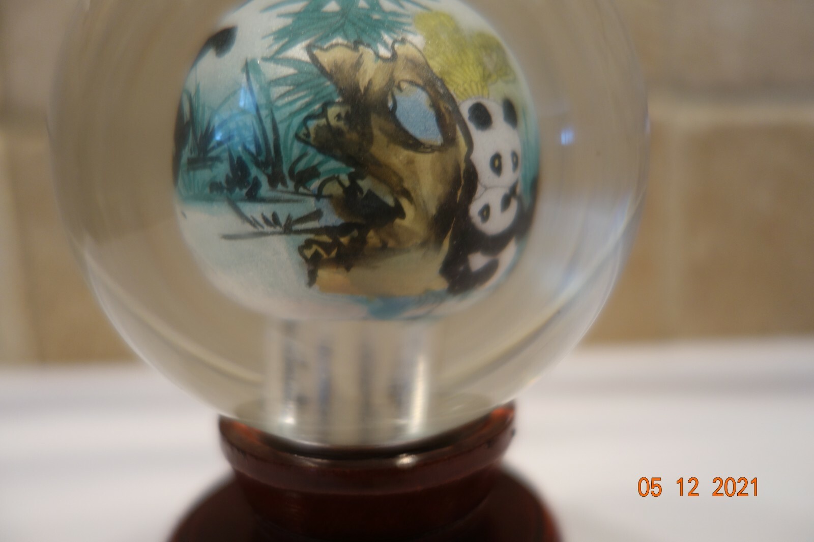 Panda Bear Family Crystal Globe, Hand Painted, 3.18″X3.18″