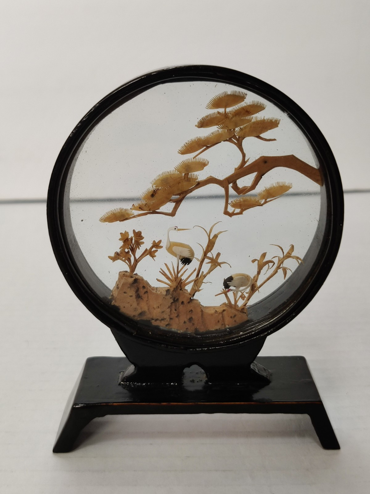 Vintage San You Chinese Hand Carved Cork Cranes Diorama 3.25″ × 4.75″