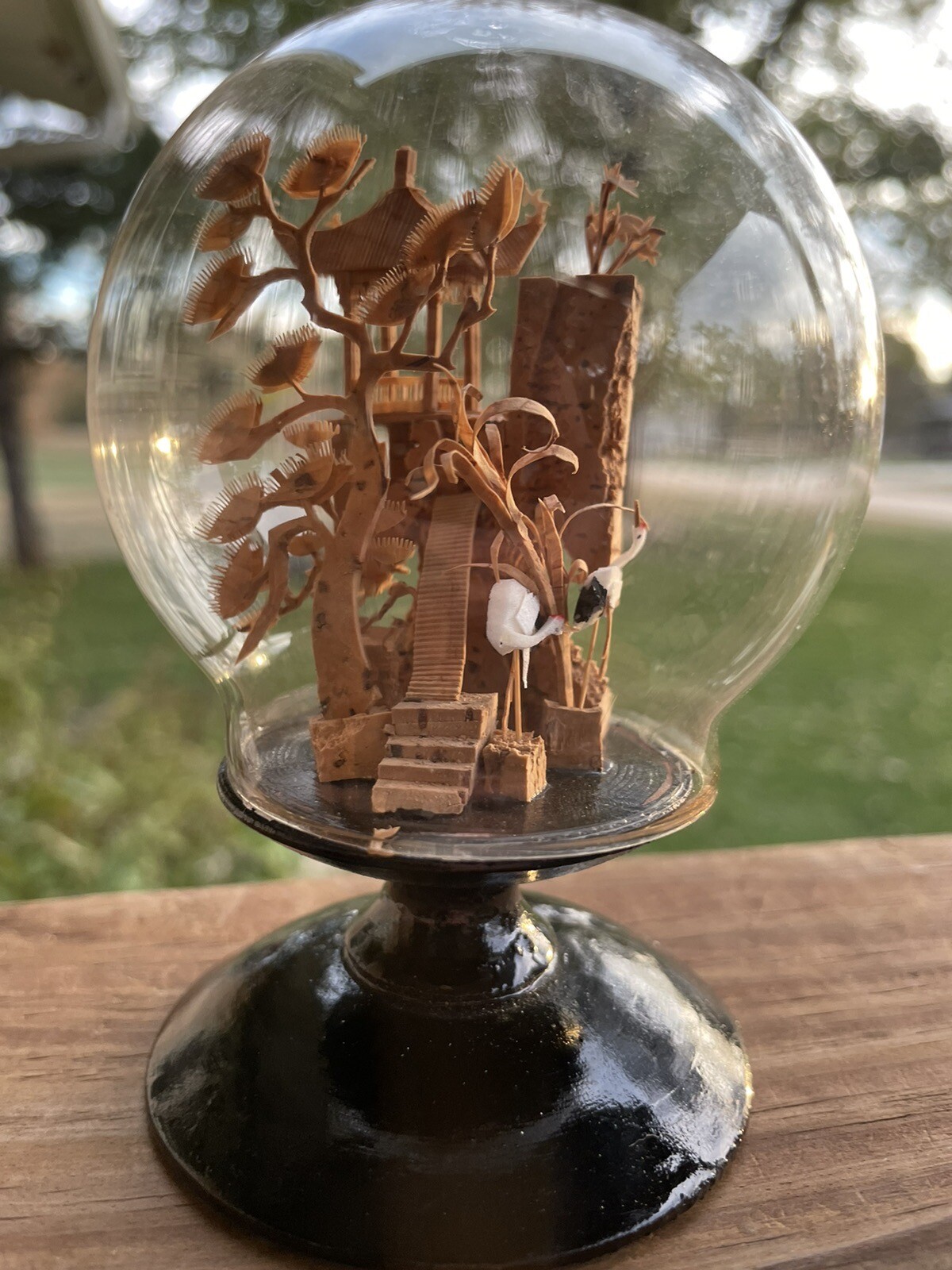 Vintage Round Chinese Cork Diorama Globe-plastic-Wood Base