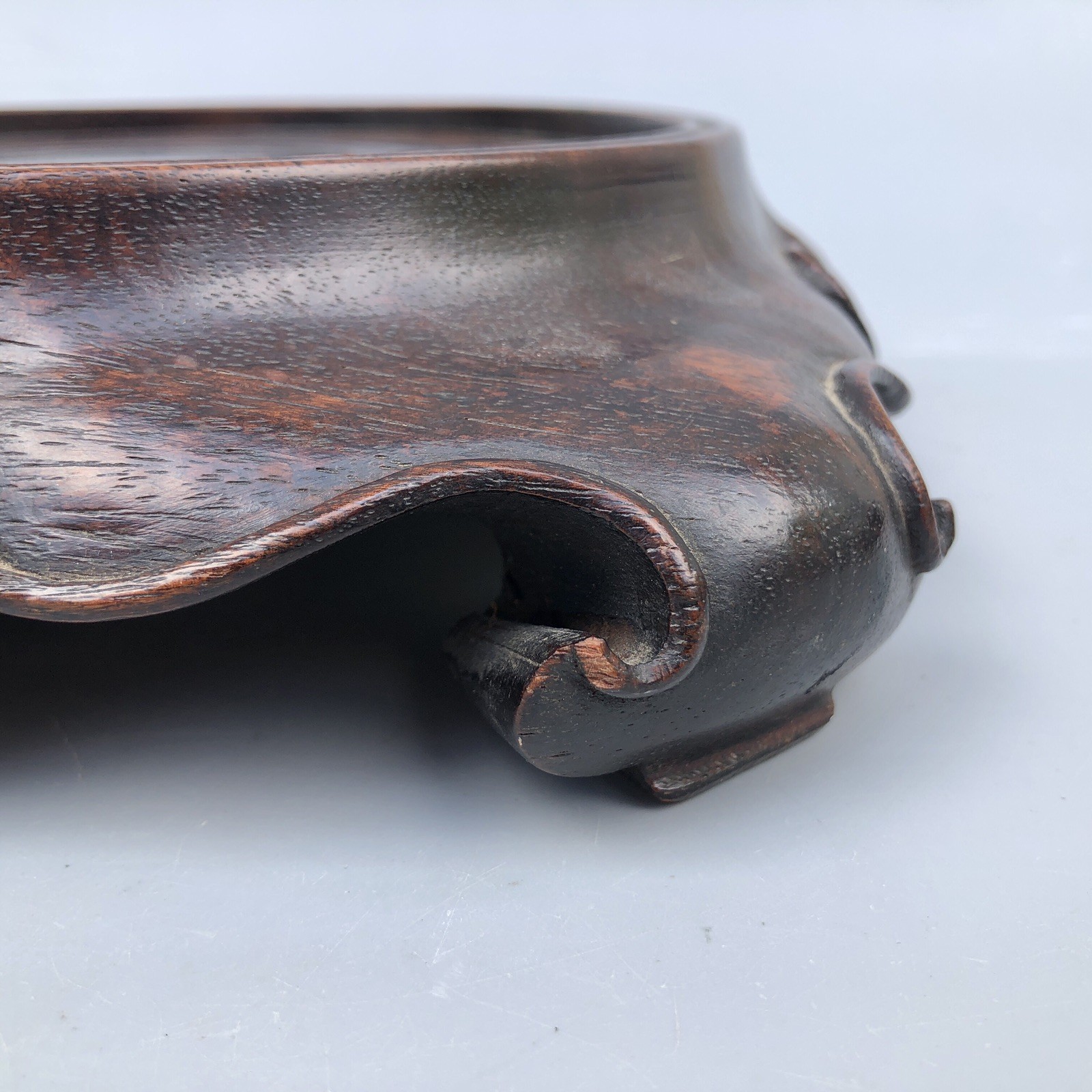Antique Chinese Hongmu? Wood Carved Scroll Cloud Square Vase Planter Stand
