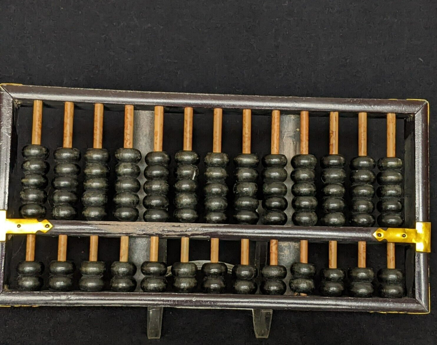Vintage Brass Wood Lotus Flower Brand Chinese Abacus Old Calculator 9.3/4×4.1/4″