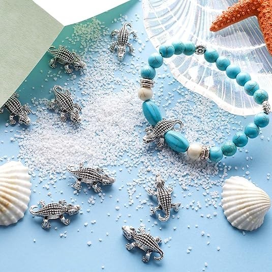 1 Box 30PCS Animal Spacer Beads Alligator Beads Bulk Crocodile Animal Silver Cha