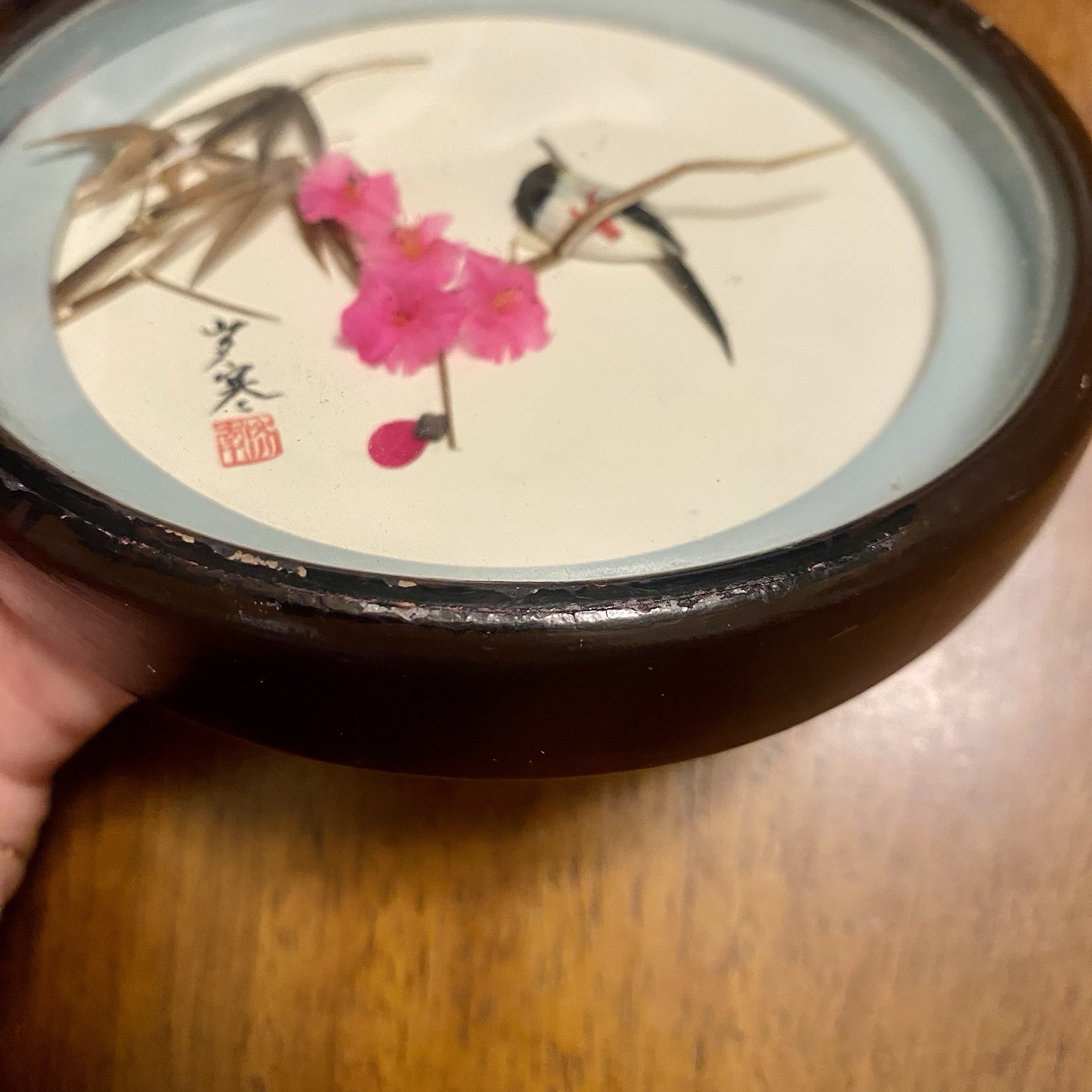 Vintage Framed Chinese 3D feather art diorama
