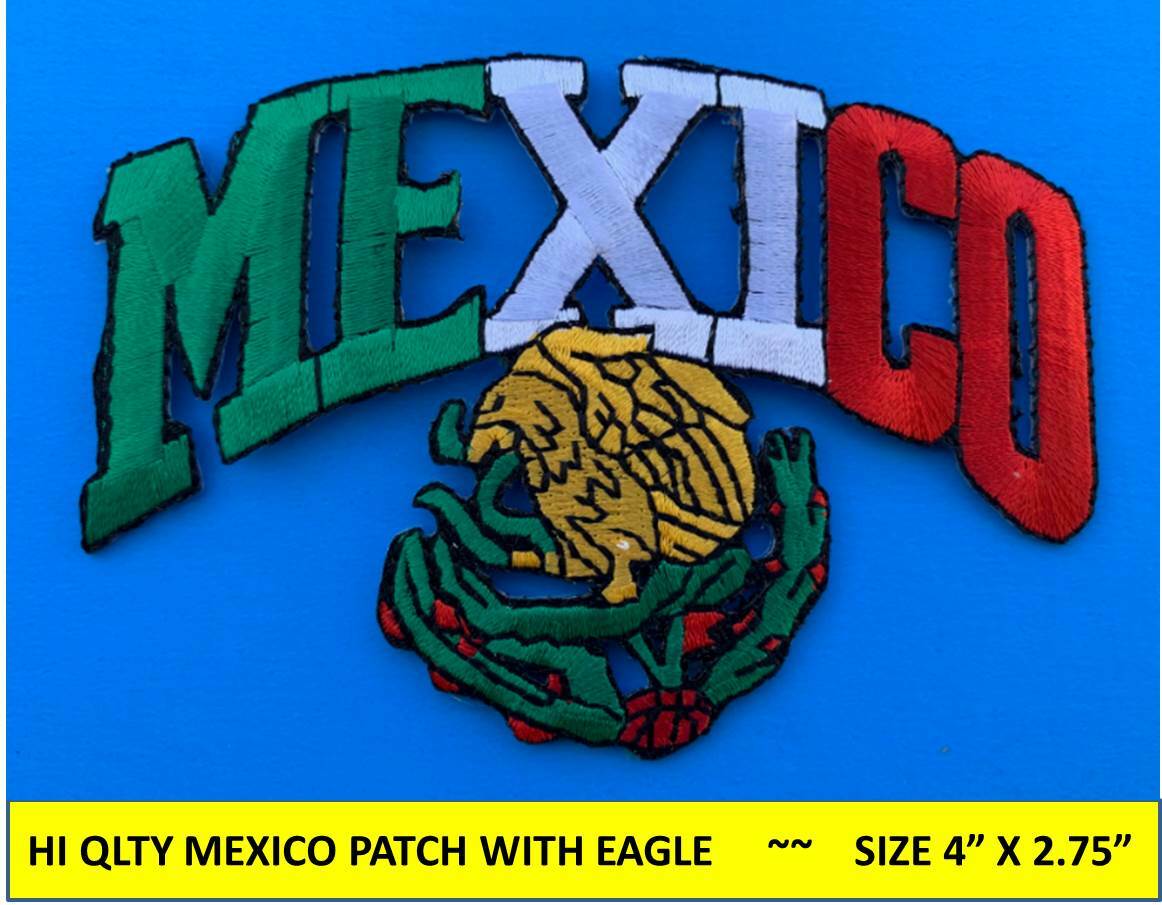 MEXICO FLAG PATCH w/ EAGLE IRON-ON SEW-ON EMBROIDERED MEXICAN EMBLEM (4″x2.75”)